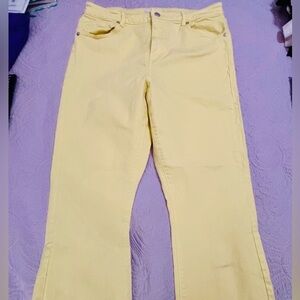 Loft Women's Citrus Yellow High Rise Kick Crop frayed hem Jeans in Size 10
